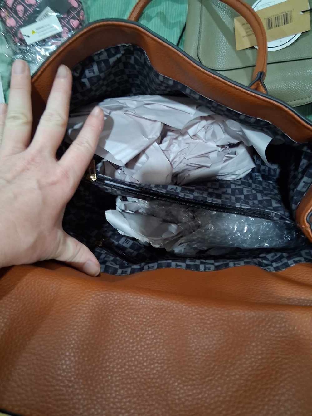 London Fog Cognac Faux Leather Tote - Picture 5 of 5